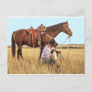 Cowboy, Pferd und Hund Postkarte