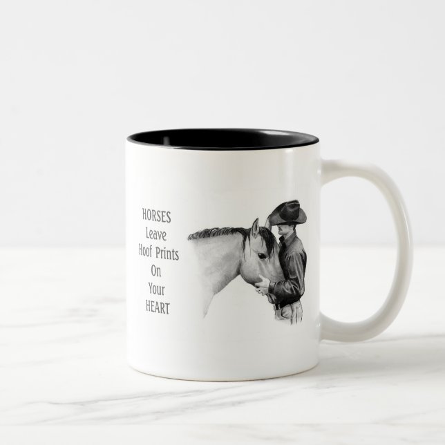 Cowboy: Pferde: Huf-Drucke: Bleistift-Zeichnen Zweifarbige Tasse (Rechts)