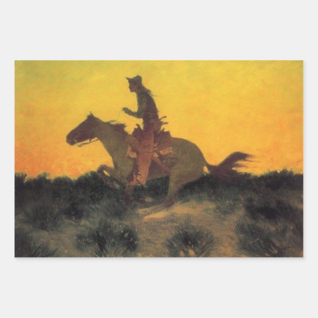 Cowboy Pferdereiten gegen den Sonnenuntergang Geschenkpapier Set (Vorderseite)