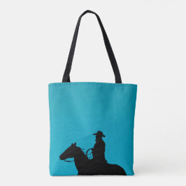 Cowboy & Pferdesilhouette auf Türkis