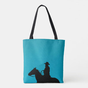 Cowboy & Pferdesilhouette auf Türkis