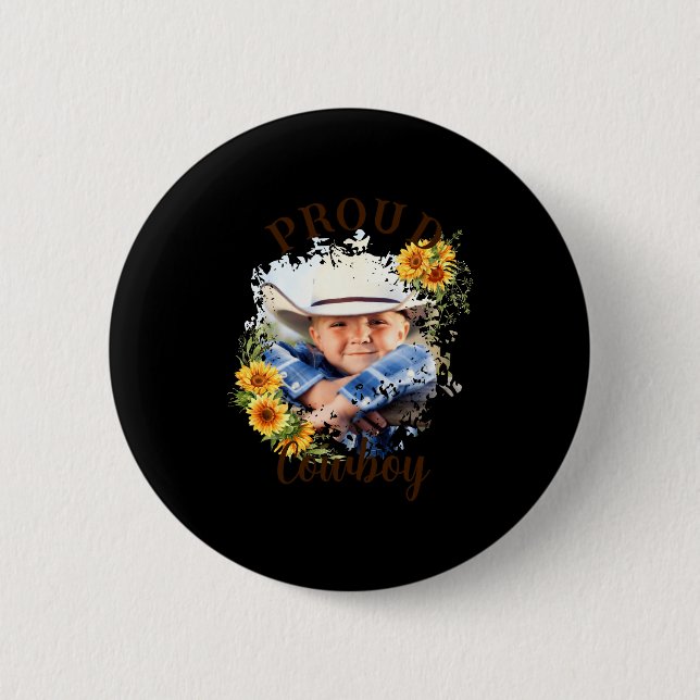 Cowboy Photo Text Sunflower Accent T Shirt  Button (Vorderseite)