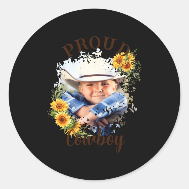 Cowboy Photo Text Sunflower Accent T Shirt  Runder Aufkleber (Vorderseite)