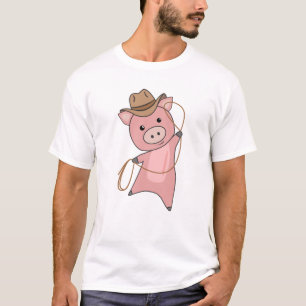 Cowboy Pig Piglet Piggy Western Pink T-Shirt