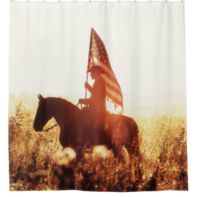 Cowboy Portrait USA Flag Thema. Duschvorhang (Vorderseite)