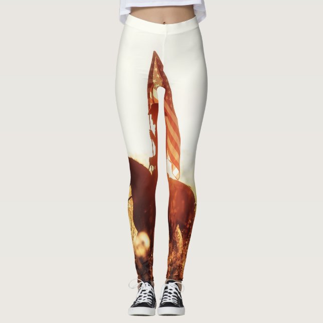 Cowboy Portrait USA Flag Thema. Leggings (Vorderseite)