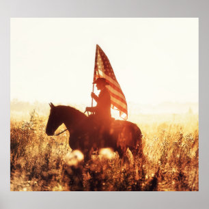 Cowboy Portrait USA Flag Thema. Poster