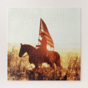 Cowboy Portrait USA Flag Thema. Puzzle
