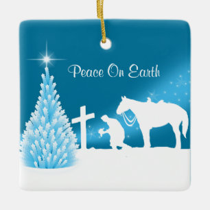 Cowboy Prachen Winterlandschaft Custom Keramikornament