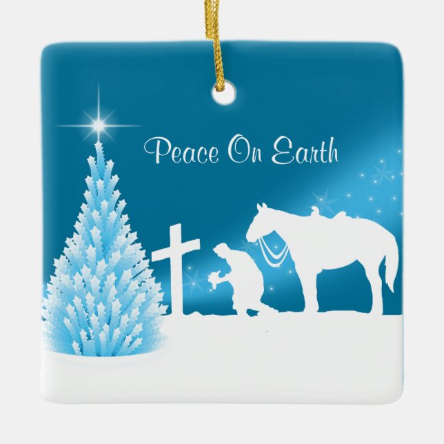 Cowboy Prachen Winterlandschaft Custom Keramikornament (Vorderseite)
