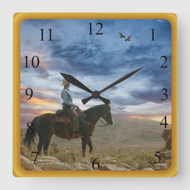 Cowboy Quadratische Wanduhr (Vorderseite)