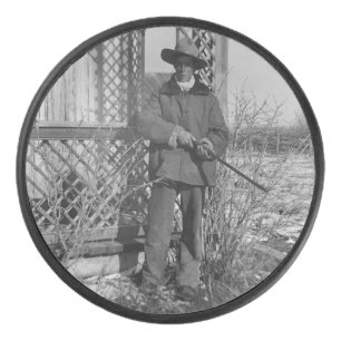 Cowboy Rancher oder kanadischer Outlaw des alten W Eishockey Puck