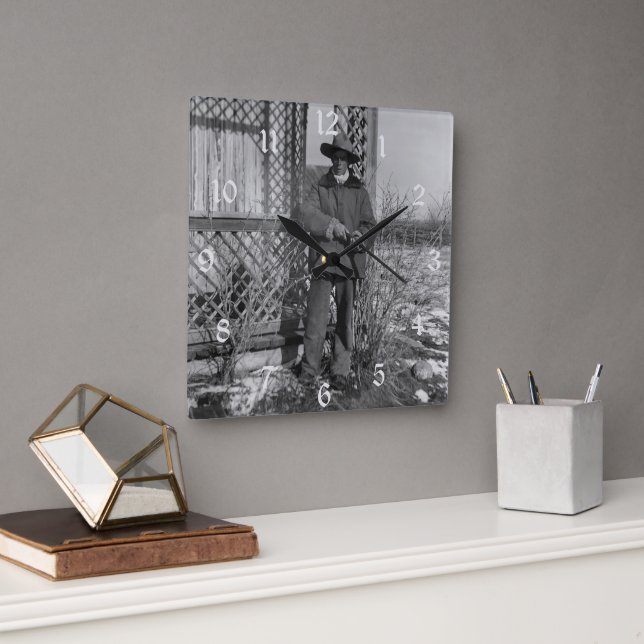 Cowboy Rancher von kanadischer Alt-West-Landwirtsc Quadratische Wanduhr (Büro)
