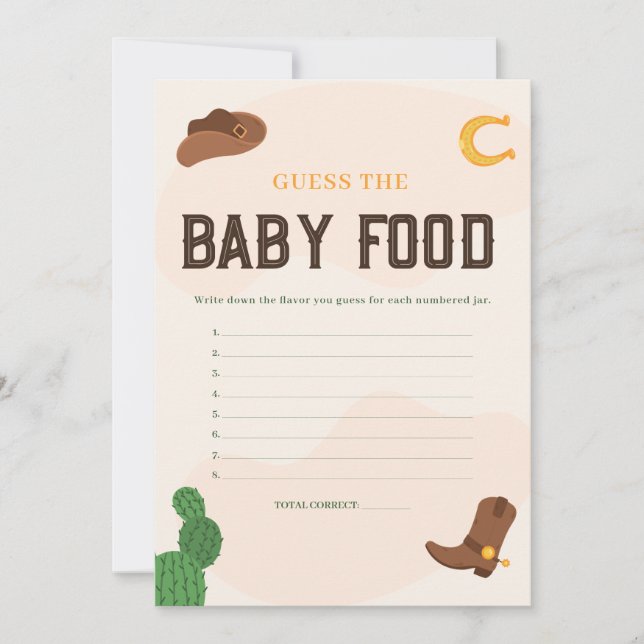 Cowboy rät die Baby Food Baby Shooting Game Card Einladung (Vorderseite)
