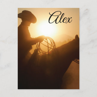 Cowboy Reiten bei Sonnenuntergang Personalisiert Postkarte