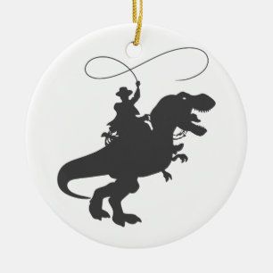 Cowboy reiten Dinosaurier in der prähistorischen  Keramik Ornament