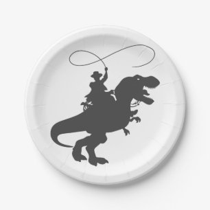Cowboy reiten Dinosaurier in der prähistorischen Pappteller