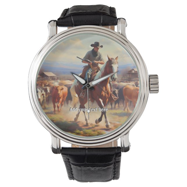 Cowboy reiten ein Paint Horse Armbanduhr (Vorderseite)
