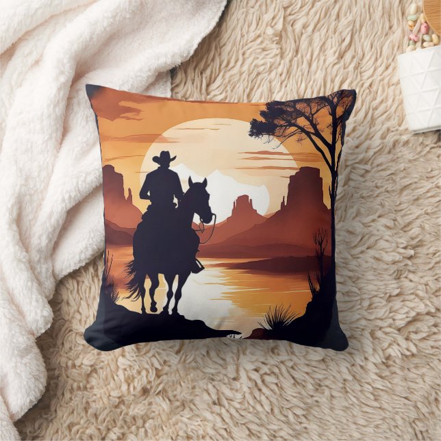 Cowboy Reiten in der Wüste bei Sonnenaufgang Kissen (Decke)