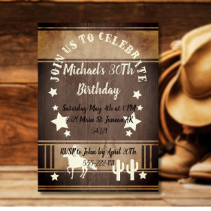 Cowboy reiten Reitkaktus rustikaler Geburtstag Einladung