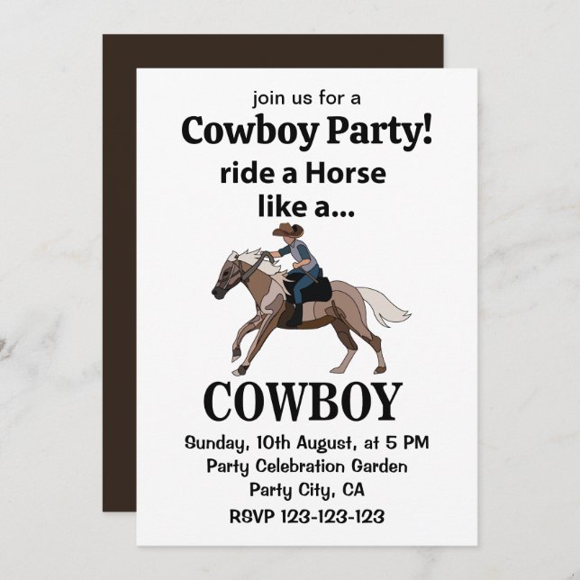 Cowboy reitet ein Pferd wie ein Cowboy Einladung (Vorne/Hinten)