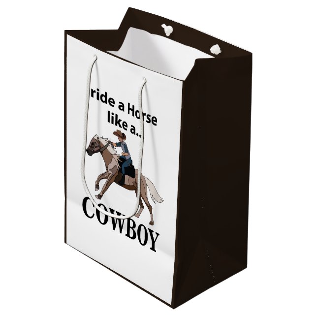 Cowboy reitet ein Pferd wie ein Cowboy Mittlere Geschenktüte (Vorderseite Schrägansicht)
