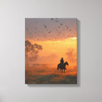 Cowboy reitet in den feurigen Sonnenuntergang Kuns