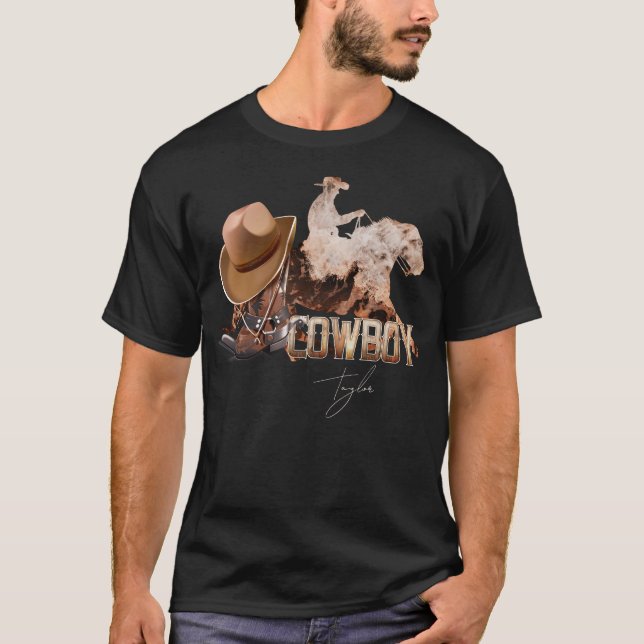 Cowboy reitet Western Stiefel Cowboyhut T-Shirt (Vorderseite)