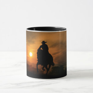 Cowboy Reitpferd bei Sonnenuntergang Tasse
