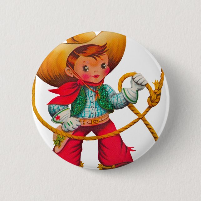 Cowboy Retro Boy Kind Niedlicher Western Button (Vorderseite)