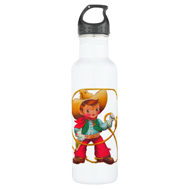 Cowboy Retro Boy Kind Niedlicher Western Edelstahlflasche (Vorderseite)