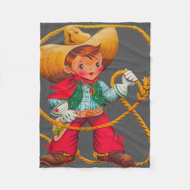 Cowboy Retro Boy Kind Niedlicher Western Fleecedecke (Vorderseite)