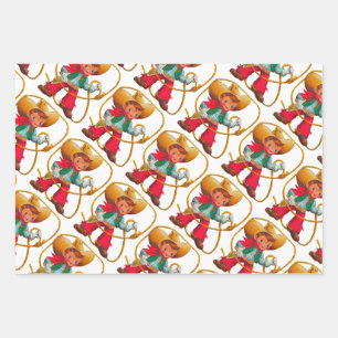 Cowboy Retro Boy Kind Niedlicher Western Geschenkpapier Set