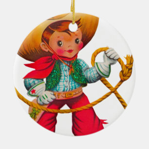 Cowboy Retro Boy Kind Niedlicher Western Keramik Ornament