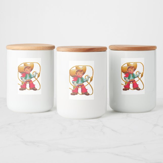 Cowboy Retro Boy Kind Niedlicher Western Lebensmitteletikett (Flaschen)