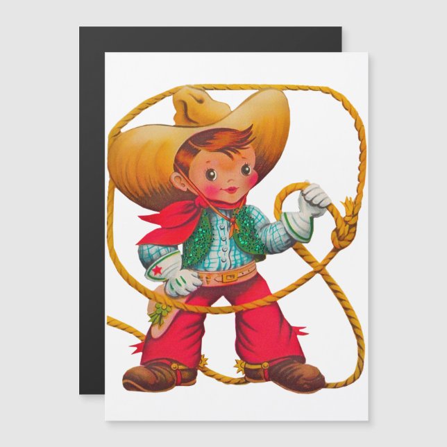 Cowboy Retro Boy Kind Niedlicher Western Magnetkarte (Vorne/Hinten)