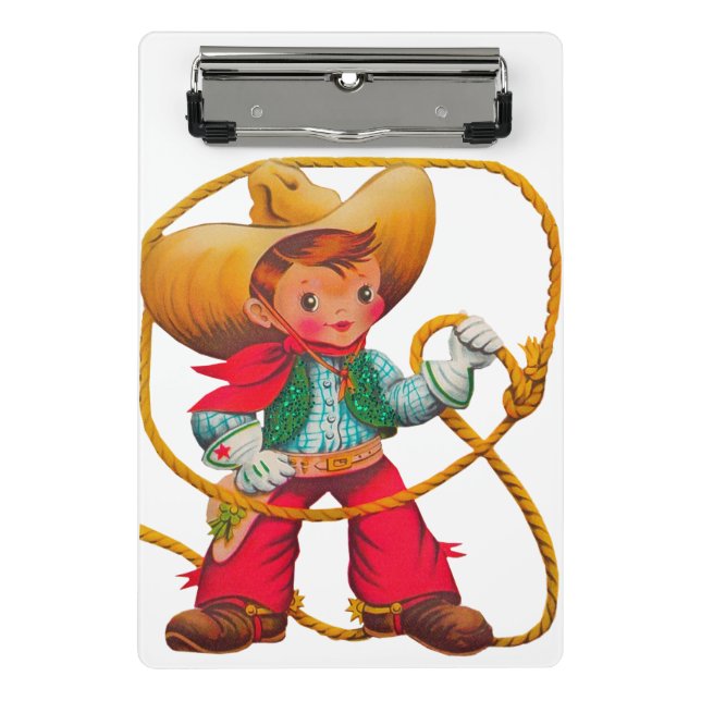 Cowboy Retro Boy Kind Niedlicher Western Mini Klemmbrett (Vorderseite)