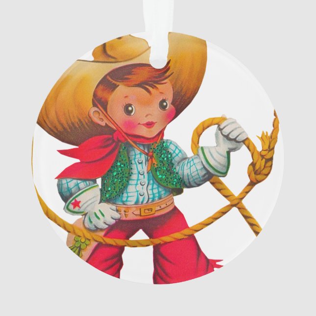Cowboy Retro Boy Kind Niedlicher Western Ornament (Rückseite)