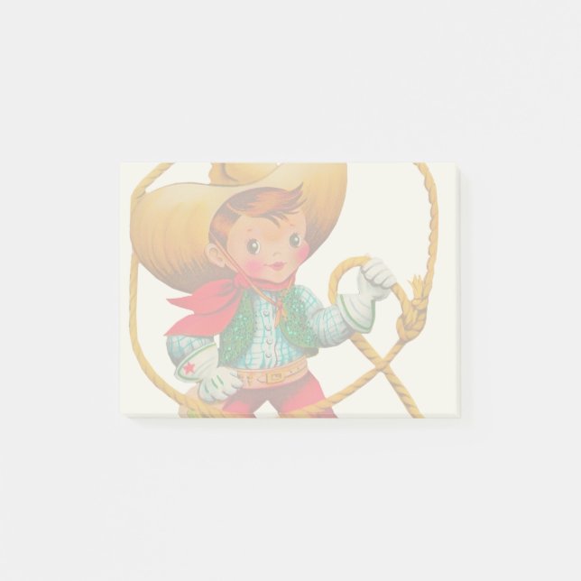 Cowboy Retro Boy Kind Niedlicher Western Post-it Klebezettel (Vorderseite)