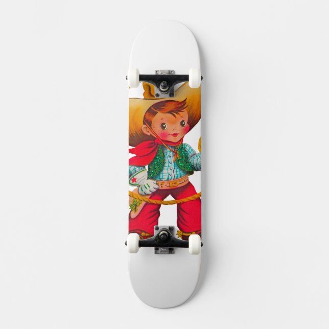 Cowboy Retro Boy Kind Niedlicher Western Skateboard (Vorderseite)