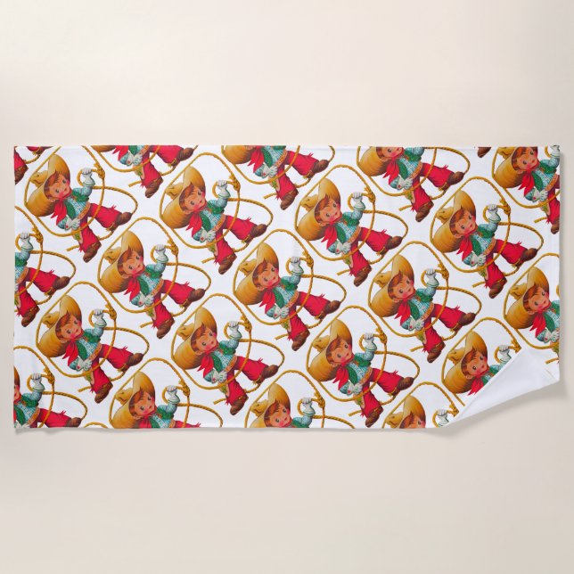 Cowboy Retro Boy Kind Niedlicher Western Strandtuch (Vorderseite)