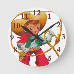 Cowboy Retro Junge Kind Süß Western Runde Wanduhr
