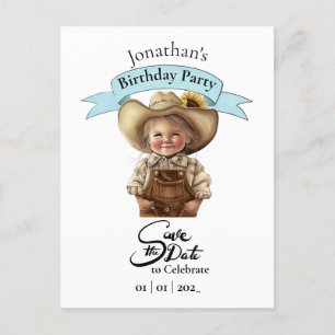Cowboy Rette das Datum Geburtstagskarte für Jungen Postkarte