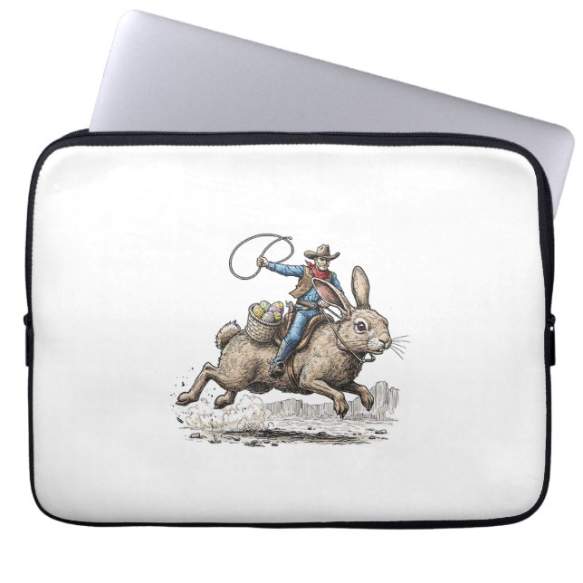 Cowboy Riding Easter Bunny Western Howdy Easter Fu Laptopschutzhülle (Vorderseite)