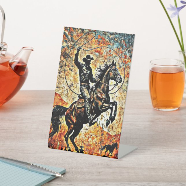 COWBOY RIDING SOCKELSCHILD (In SItu)