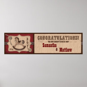 Cowboy Rocking Horse Baby Showbanner Poster