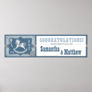 Cowboy Rocking Horse Babydusche Banner 2 Poster
