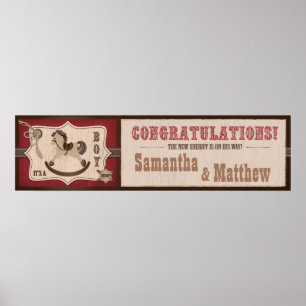 Cowboy Rocking Horse Babydusche Banner 2 Poster