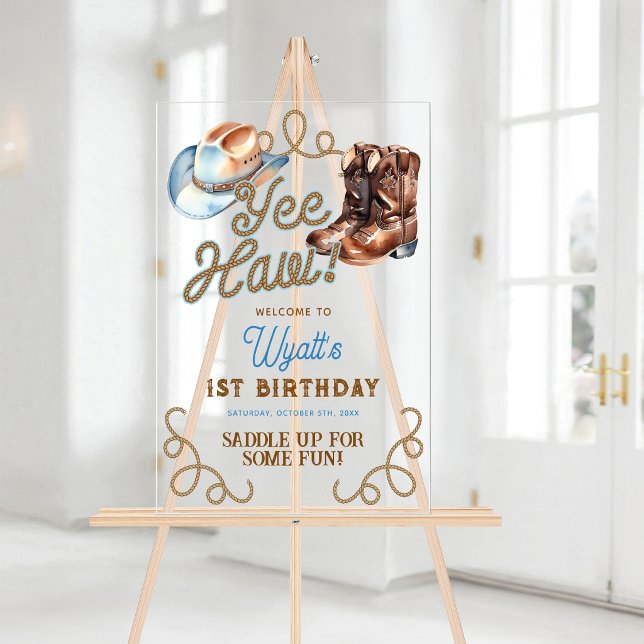 Cowboy Rodeo 1st Birthday Welcome Acrylschild (Cowboy Rodeo 1st Birthday Welcome Acrylic Sign)