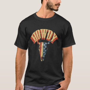 Cowboy-Rodeo-Bullen-Schädel mit USA-Flagge Howdy V T-Shirt
